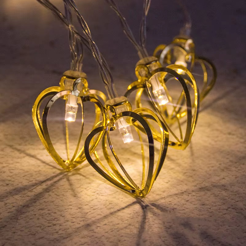 1.5M/3M Rose Gold Retro Iron Fairy String Lights Nordic Geometric Shape Christmas Wedding Party Home Decor Lantern String Lamp