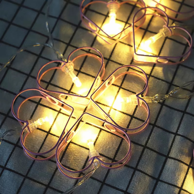 1.5M/3M Rose Gold Retro Iron Fairy String Lights Nordic Geometric Shape Christmas Wedding Party Home Decor Lantern String Lamp