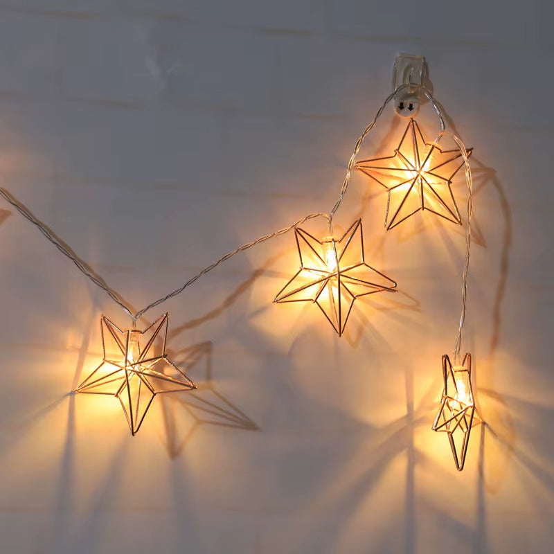 1.5M/3M Rose Gold Retro Iron Fairy String Lights Nordic Geometric Shape Christmas Wedding Party Home Decor Lantern String Lamp