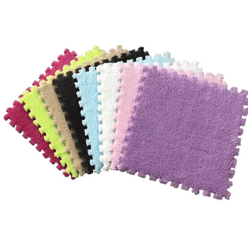 30 X 30Cm EVA Foam Puzzle Mat Long Hair Carpet Soft Plush Villi Shaggy Area Rug Mats for Home Kids Bedroom Floor Decoration Mat