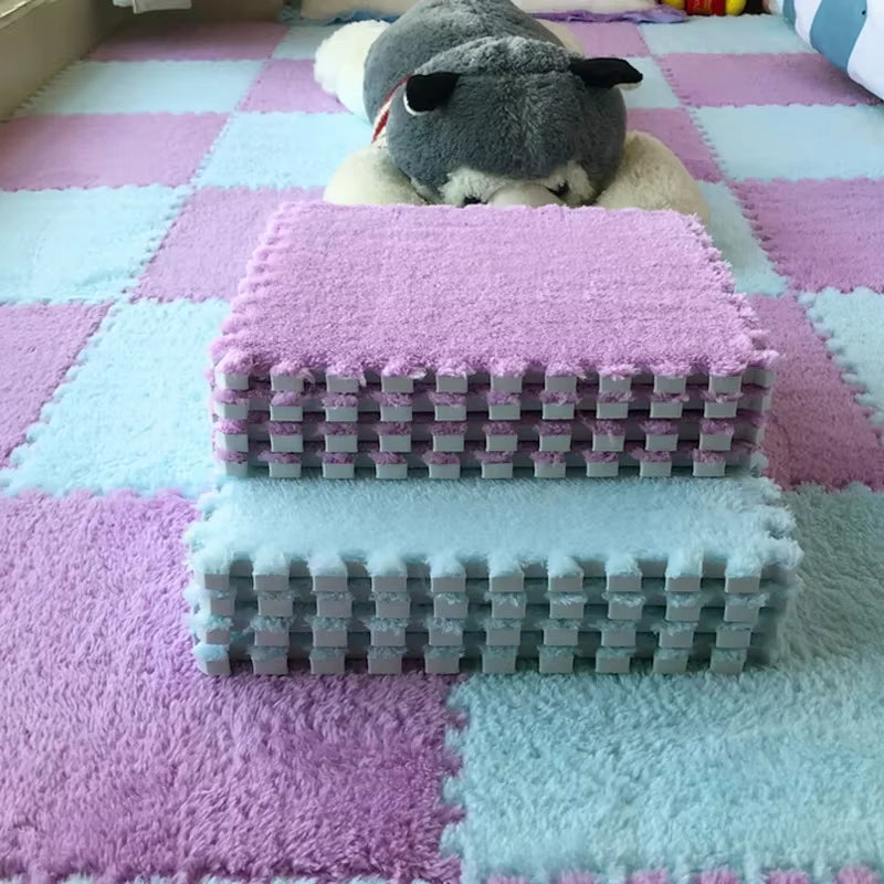 30 X 30Cm EVA Foam Puzzle Mat Long Hair Carpet Soft Plush Villi Shaggy Area Rug Mats for Home Kids Bedroom Floor Decoration Mat