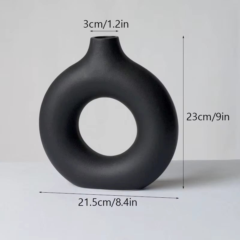 Circular Hollow Ceramic Vase Donuts Nordic Art Pampas Grass Home Decoration Accessories Office Living Room Interior Decor