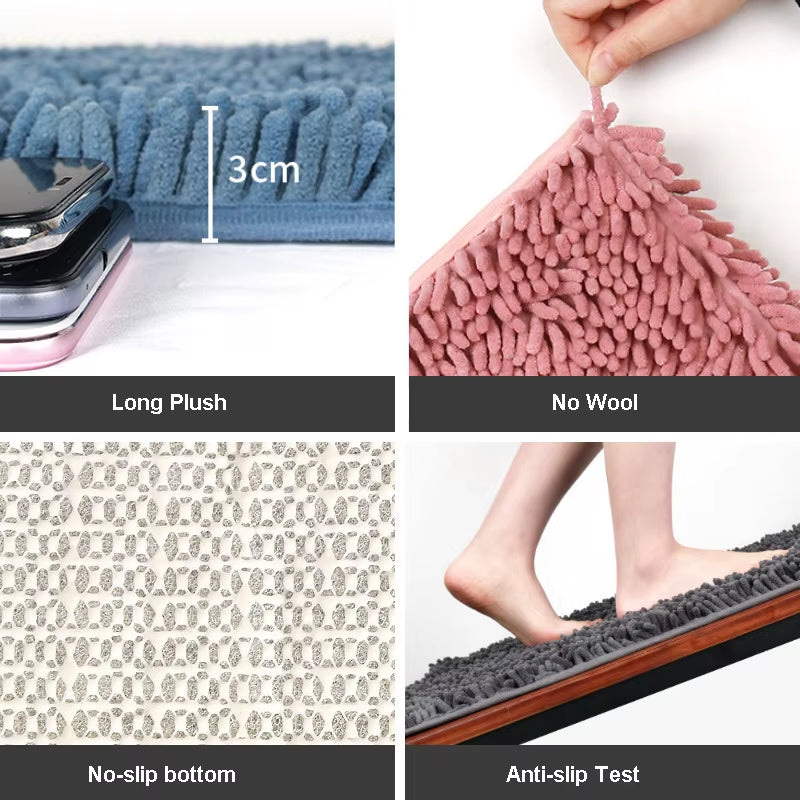 Chenille Bath Mat anti Slip Gray Water Absorb Bathroom Carpet for Living Room Bedroom Rugs Kitchen Floor Mats Tapete De Banheiro
