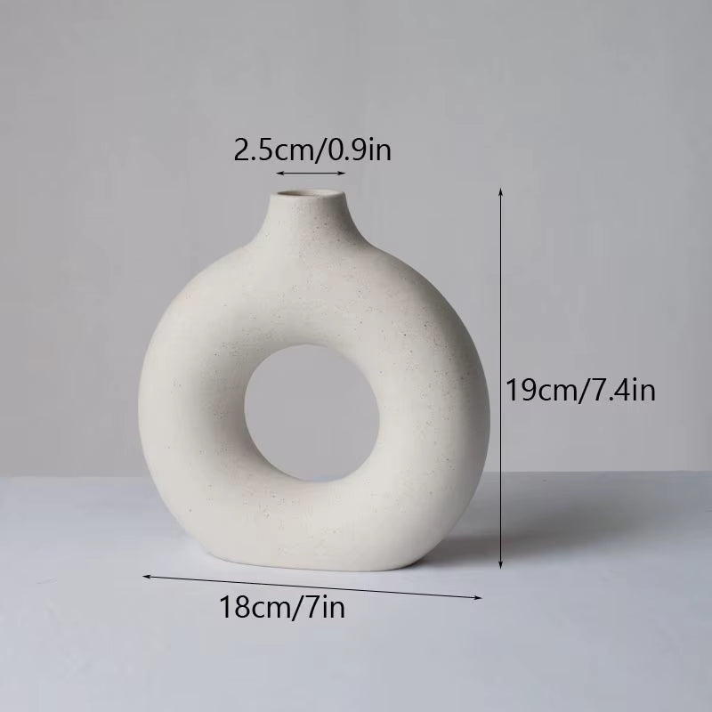 Circular Hollow Ceramic Vase Donuts Nordic Art Pampas Grass Home Decoration Accessories Office Living Room Interior Decor
