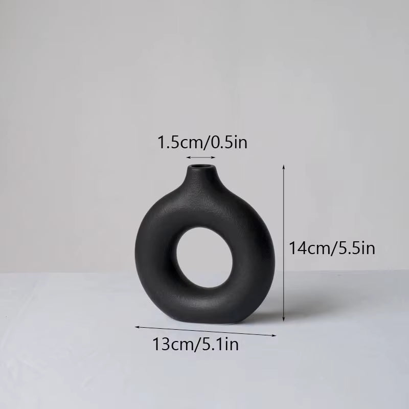 Circular Hollow Ceramic Vase Donuts Nordic Art Pampas Grass Home Decoration Accessories Office Living Room Interior Decor