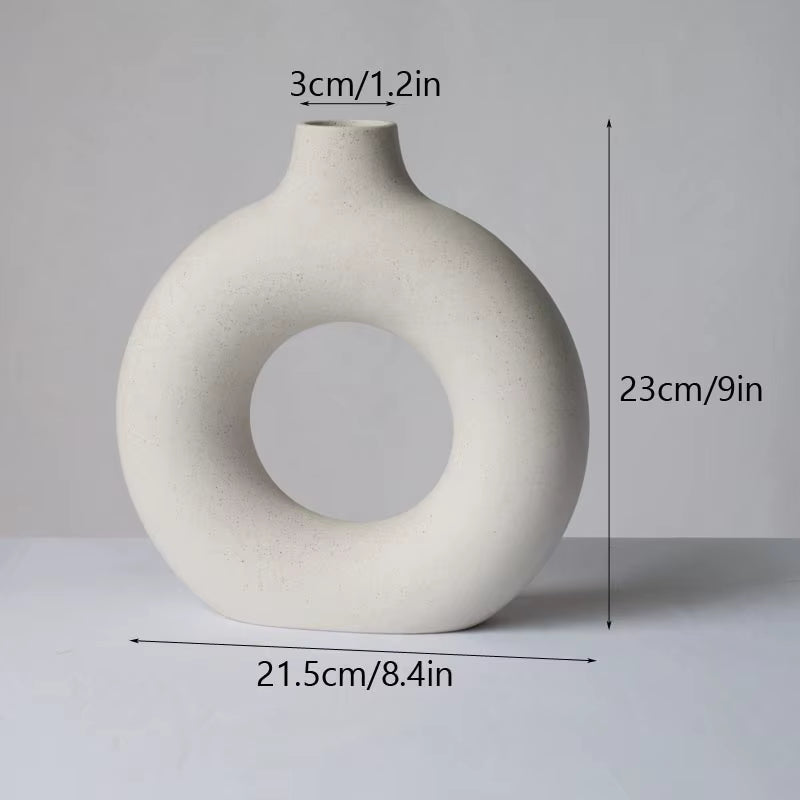 Circular Hollow Ceramic Vase Donuts Nordic Art Pampas Grass Home Decoration Accessories Office Living Room Interior Decor