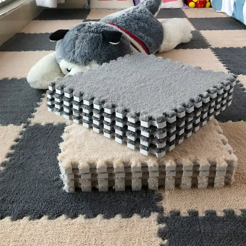 30 X 30Cm EVA Foam Puzzle Mat Long Hair Carpet Soft Plush Villi Shaggy Area Rug Mats for Home Kids Bedroom Floor Decoration Mat