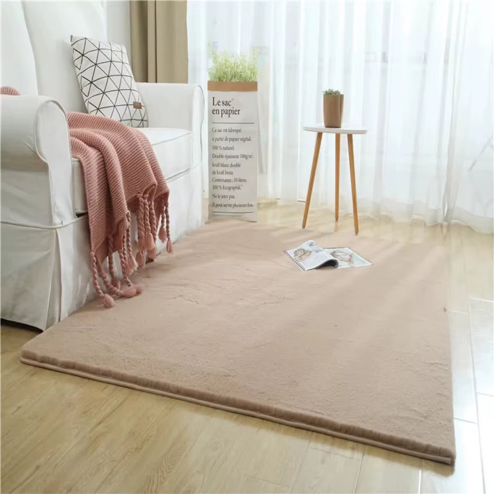 Nordic Fluffy Faux Fur Rugs Microfiber Imitation Rabbit Hair Center Living Room for Bedroom Carpet Non-Slip White Plush Kids Mat