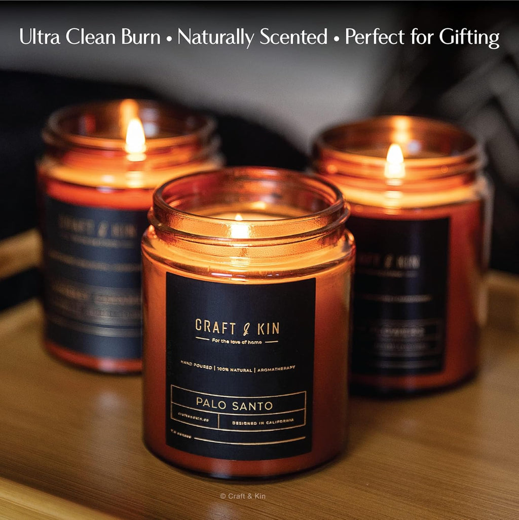Scented Candle for Men | Palo Santo Candle | All-Natural Scent for Home | Long Lasting Winter Candles, 45-Hour Burn Time, 8Oz