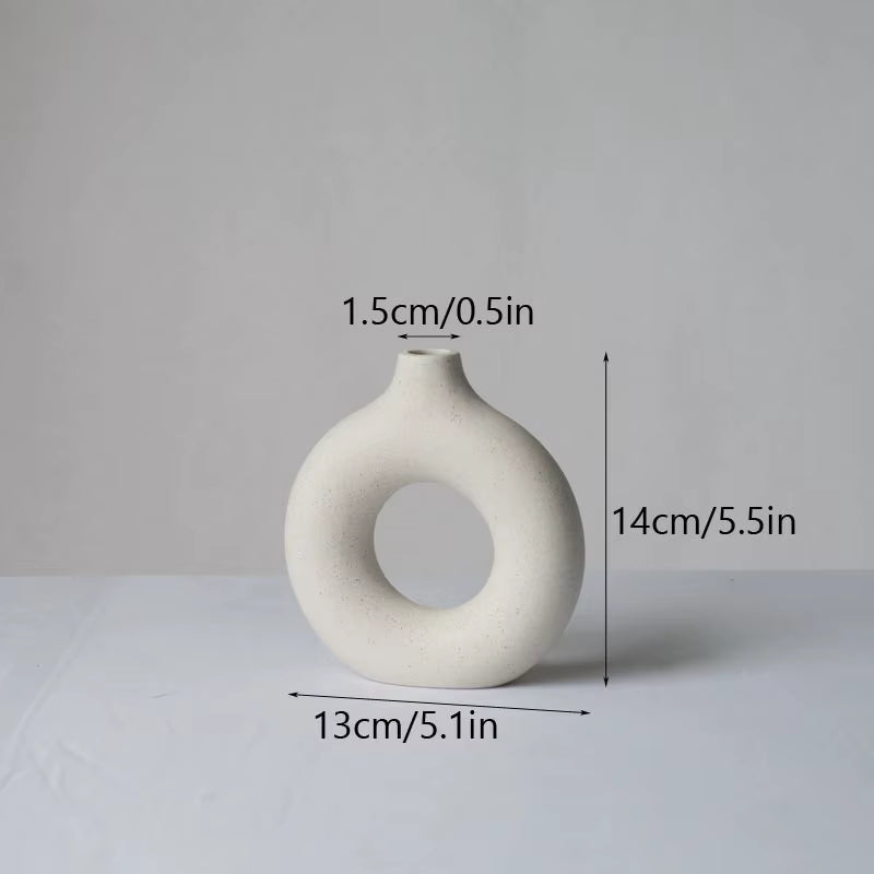 Circular Hollow Ceramic Vase Donuts Nordic Art Pampas Grass Home Decoration Accessories Office Living Room Interior Decor