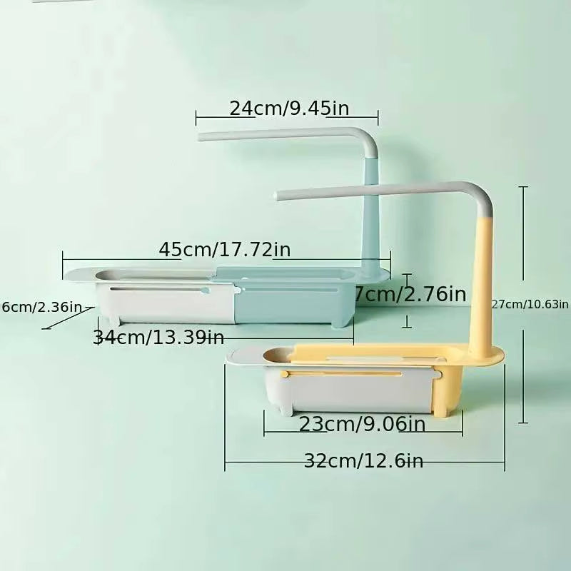 1Pc Multifunctional Telescopic Sink Storage Rack Upgraded Adjustable Sink Sponge Holder Expandable 2-In-1 for Home Kitchen