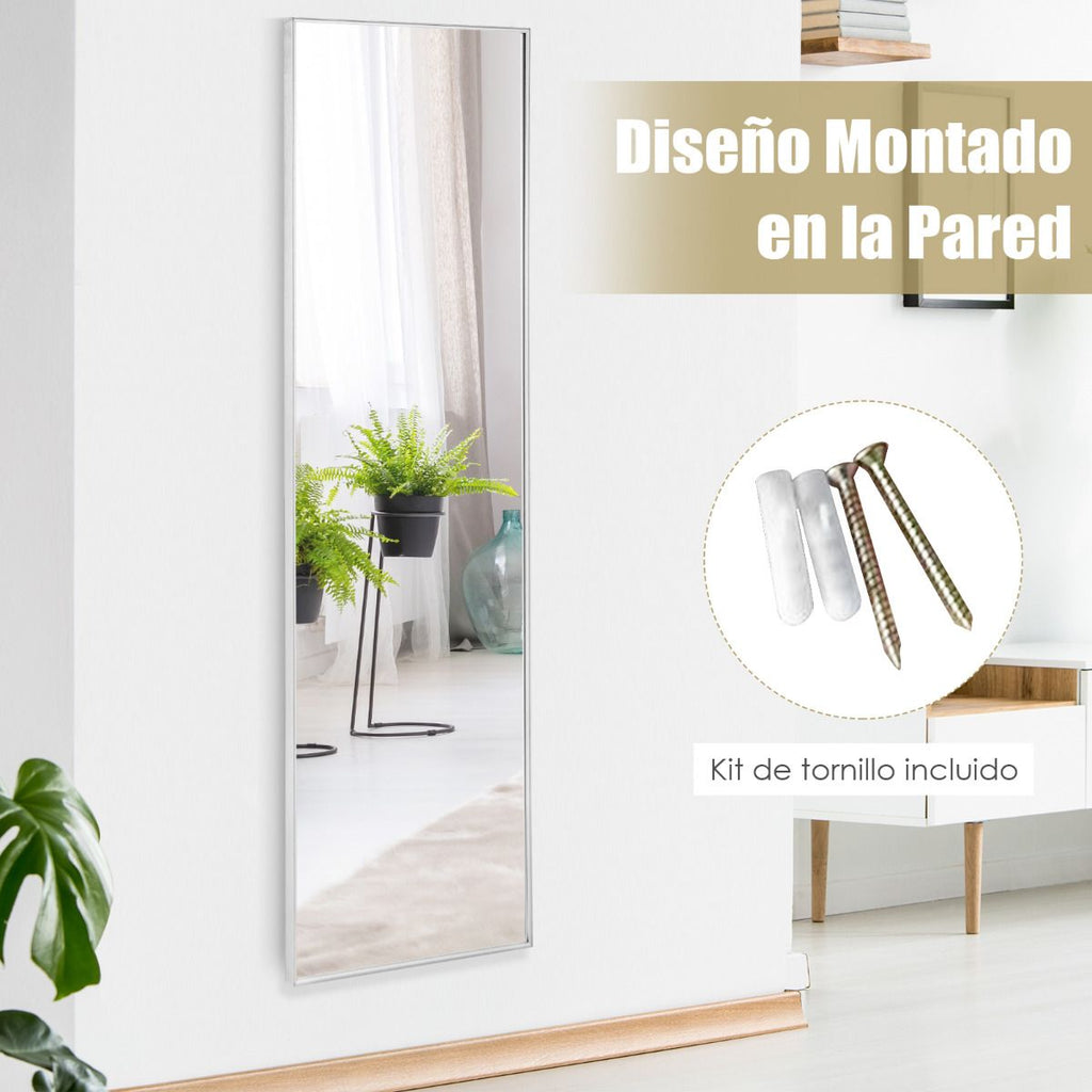 Espejo Colgante a La Puerta De Pared Marco De Aleación De Aluminio Cristal Irrompible 120 X 37 Cm Plateado