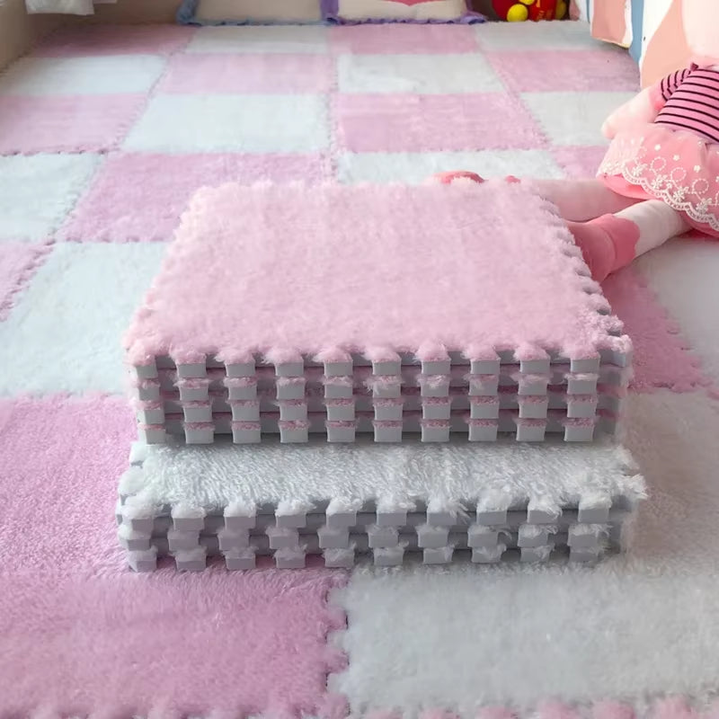 30 X 30Cm EVA Foam Puzzle Mat Long Hair Carpet Soft Plush Villi Shaggy Area Rug Mats for Home Kids Bedroom Floor Decoration Mat
