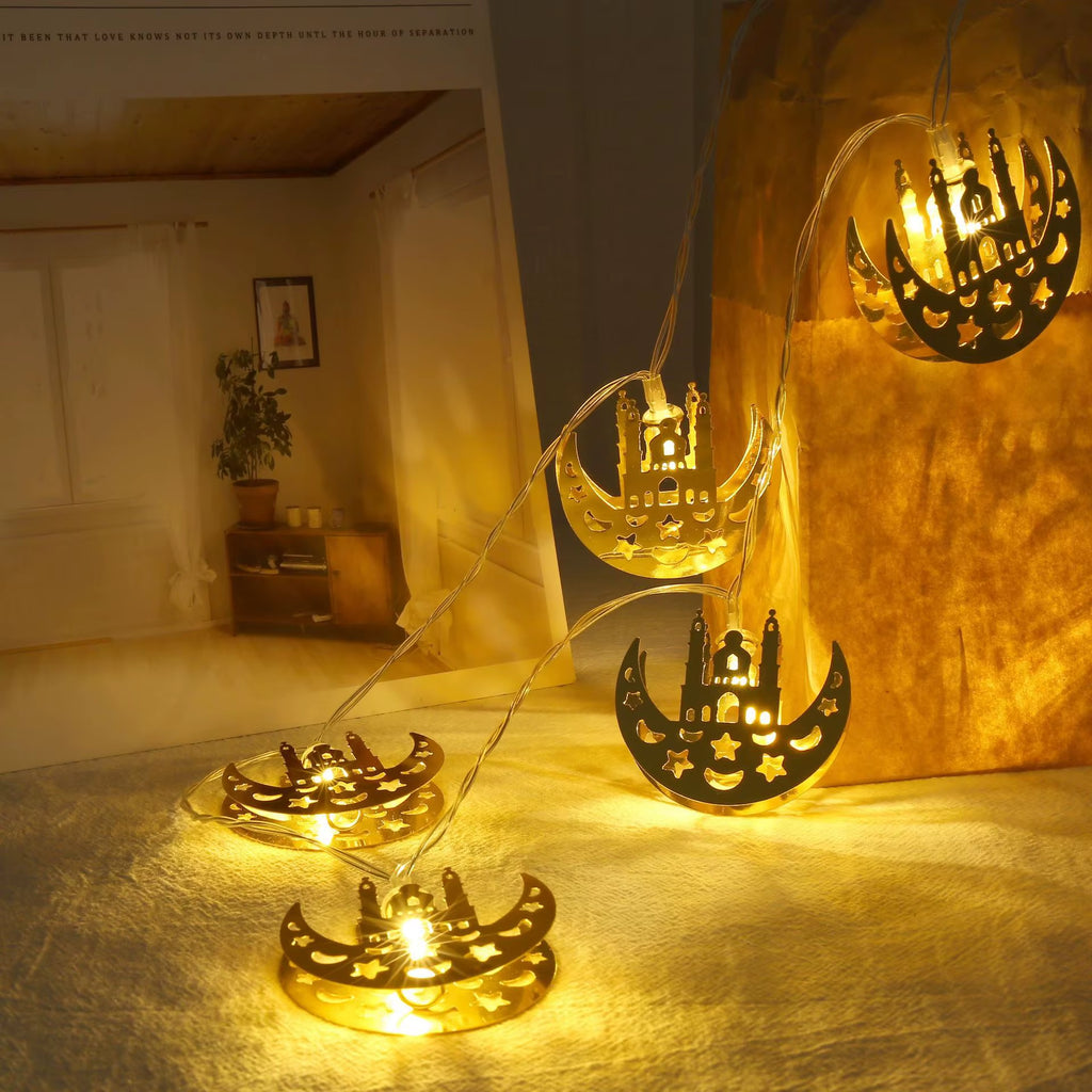 1.5M/3M Rose Gold Retro Iron Fairy String Lights Nordic Geometric Shape Christmas Wedding Party Home Decor Lantern String Lamp