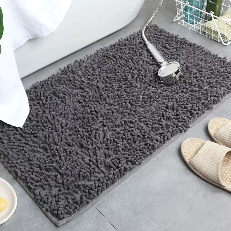 Chenille Bath Mat anti Slip Gray Water Absorb Bathroom Carpet for Living Room Bedroom Rugs Kitchen Floor Mats Tapete De Banheiro